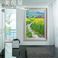 美倪屋 纯手绘田园风景油画 玄关餐厅装饰画 过道挂画包邮 油菜花