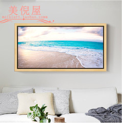 美倪屋 现代简约沙发背景墙装饰画 纯手绘床头挂画油画 大海风景