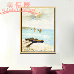 美倪屋 纯手绘抽象海景油画 玄关走廊竖版装饰画现代简约家居挂画