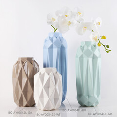 现代简欧陶瓷花瓶摆件 客厅插花花器原创几何 创意折纸花瓶套装