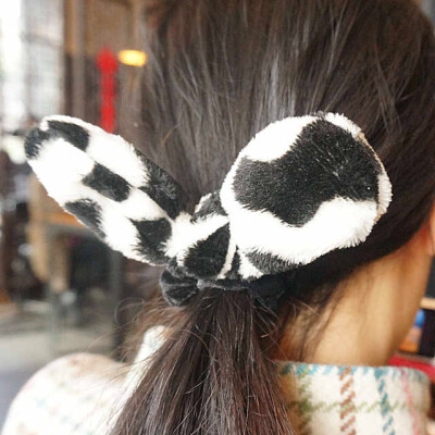 甜甜家 超嗲~兔儿蝴蝶结超萌牛奶纹绒布发圈~发绳~