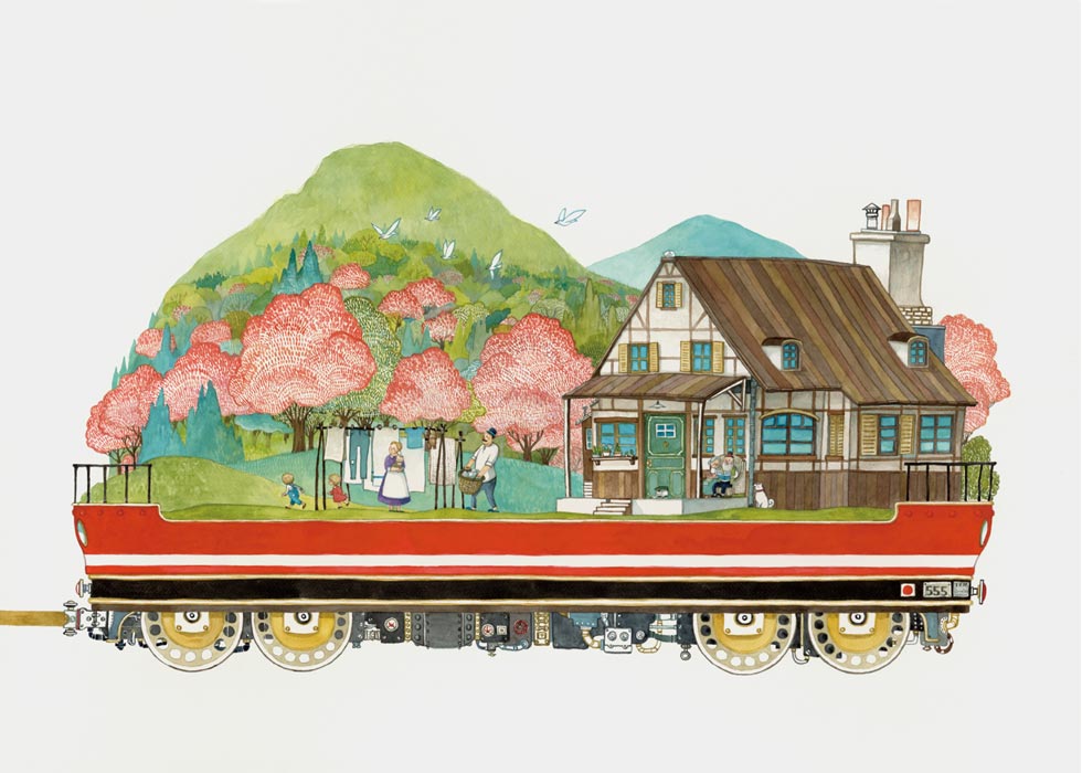 插画绘本「火车·雨·彩虹」火车上的故事 日本画家Junaida作品