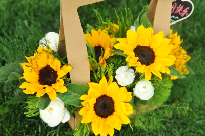 幸福在手-环保牛皮纸袋创意花篮-向日葵