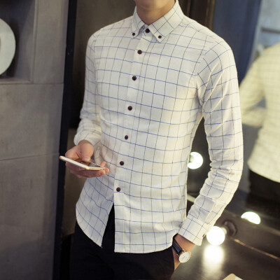 春季新款男士长袖衬衫韩版修身时尚休闲衫衣潮