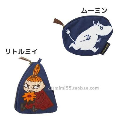 日本乐天Moomin 姆明亚美帆布收纳包 零钱包