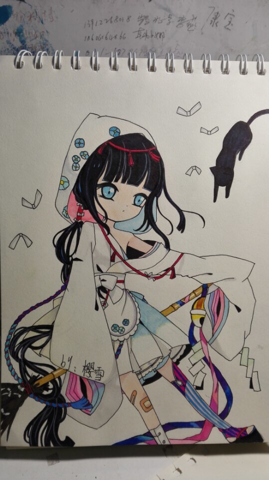 手绘马克笔女孩白无垢