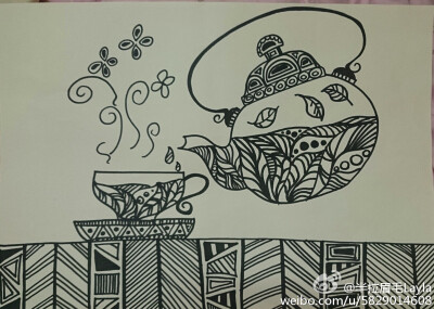 儿童画-黑白线条装饰画，茶