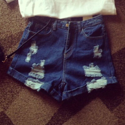 春季新款宽松显瘦磨破翻边卷边牛仔裤短裤