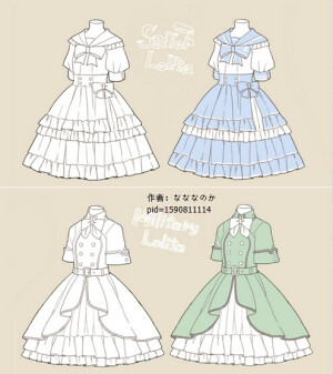 #SAI资源库# lolita动漫裙子样式绘画参考，每种都美美哒，自己收藏，转需~（画师：なななのか pid=1590811114）