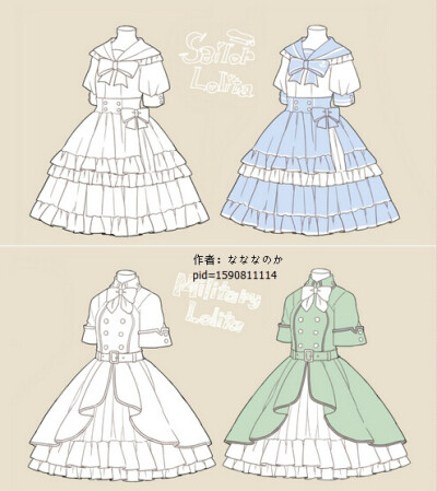 #SAI资源库# lolita动漫裙子样式绘画参考，每种都美美哒，自己收藏，转需~（画师：なななのか pid=1590811114）