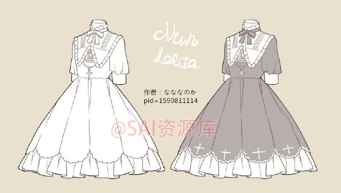 #SAI资源库# lolita动漫裙子样式绘画参考，每种都美美哒，自己收藏，转需~（画师：なななのか pid=1590811114）