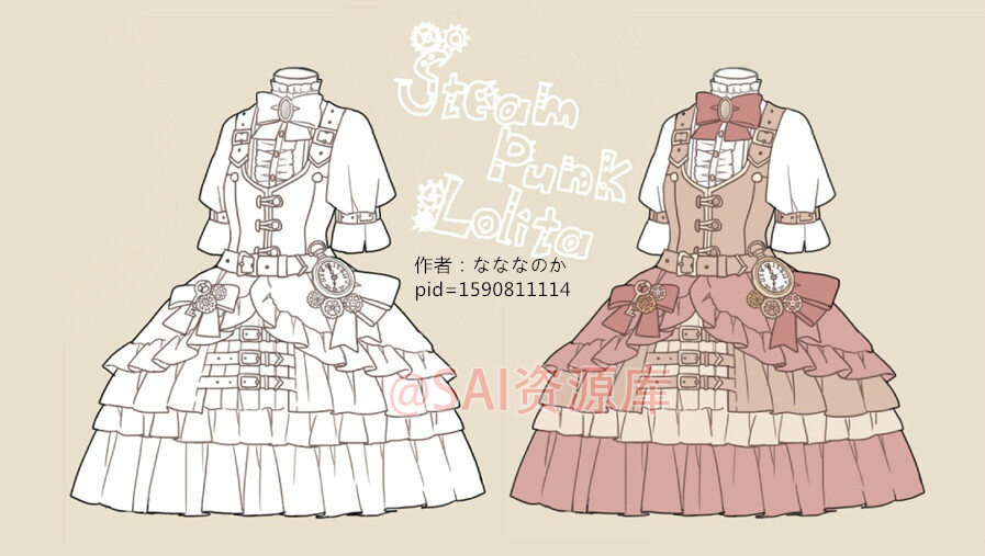 #SAI资源库# lolita动漫裙子样式绘画参考，每种都美美哒，自己收藏，转需~（画师：なななのか pid=1590811114）