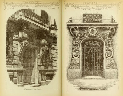 法国建筑的精致入口。《Materials and documents of architecture and sculpture》 1915,G. Broes Van Dort Co. edition, in French。