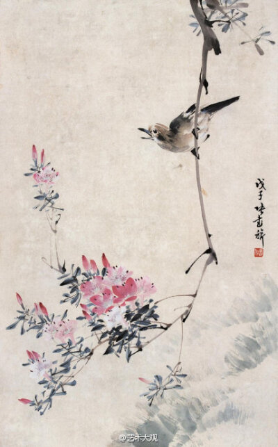 【国画】张书旂花鸟画欣赏——张书旂（1899--1956），浙江浦江人，原名世忠，字以行，别号七庐居士，室名小松山庄，是享誉中外的花鸟画家。他勤于写生，工于设色，画风浓丽秀雅，别具一格，自成一派。