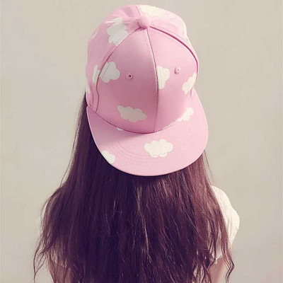 新款韩版云朵帽子女春夏天遮阳帽可爱粉色棒球帽平沿帽嘻哈帽潮帽