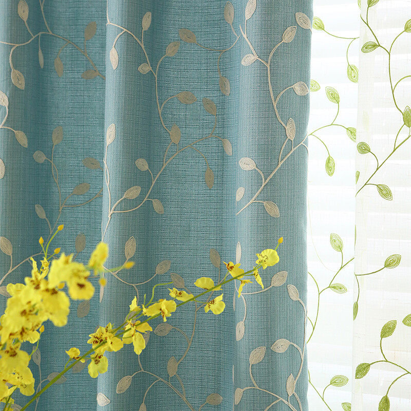 定制 清新田园棉麻窗帘布绣花亚麻北欧客厅半遮光窗帘飘窗成品卧室定制