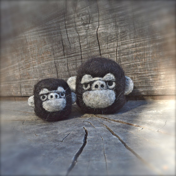 Needle Felted Mama and Baby Gorilla set Ready to Ship