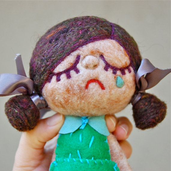 Needle Felted One of a Kind Wool Happy Sad Doll