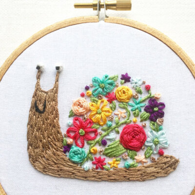 Floral Snail - Embroidery Hoop Art - Embroidery Wall Hanging