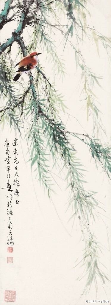 #岭南画派#【 黄幻吾 《花鸟图》 】黄幻吾（1906-1985）精研国画，善绘山水、人物、花卉、鱼虫、鸟兽，尤以花鸟画、山水画功夫独到，刻划真切动人、栩栩如生，他的作品富有新意，能把水墨、彩色熔铸一炉，做到情调美…