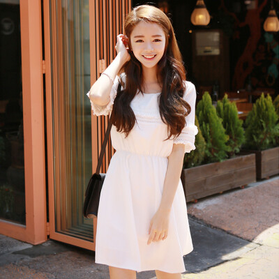  棉麻面料，太清爽了!可爱修身的收腰设计，漂亮的短袖A字裙！