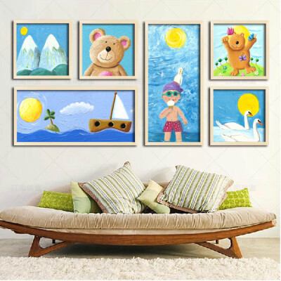 儿童房卡通油画装饰画，纯棉油画布保证最佳画质,轻盈不变形。