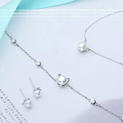 定制 [特]生命中不可抗拒之喵。淡水珍珠 925纯银 猫咪耳钉/手链/项链