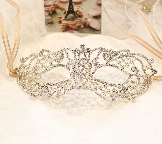 狂欢节化装舞会镂空镶钻面具 神秘精美半脸