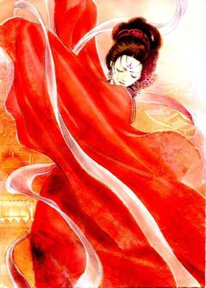 她一袭红衣，美得不可方物。那日大雨滂沱，她一舞倾城，谁知那一舞，却入了他心，迷了他路。他撑起伞站在她身旁，她浅笑道谢。后来两人表露心意，成双入对。他说：等我三月，必十里红妆娶你为妻。她强忍不舍送他离去，转身泪湿眼底。三月过后，她去寻他，只因他未归来。却得知他明日大婚，终于，他还是负了她。她拭去泪水，此生定要入宫为妃，再无他念。此后天下人皆知，皇帝宠爱红衣美人，再不理朝政。有一月，他带领大军兵临城下，皇帝呈以她为人质。原来宠爱都不过是为了今日护命，她苦笑，却让满城失色。他看向城阙上她，轻声道：我来寻你了。她不语，一剑封喉，皇帝倒下。她会武，他知。一款红衣落地，他声嘶力竭，抱起她还未凉的尸率军灭国