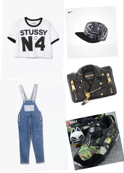 Top:Stussy/Pants:Joyrich/Hat:Nike/Bag:Moschino/Shoes:Bape X Puma Blaze