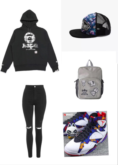 Top:Aape/Pants:Topshop/Bag:Adidas Originals/Hat:Vans/Shoes:Air Jordan 7 Sweater