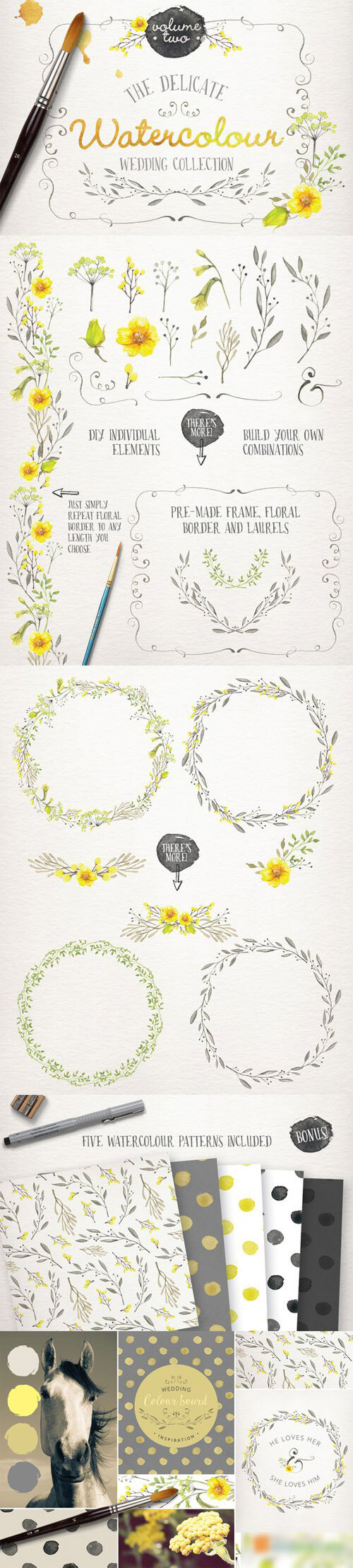唯美婚礼水彩花朵小草剪贴画PNG 免抠 设计素材