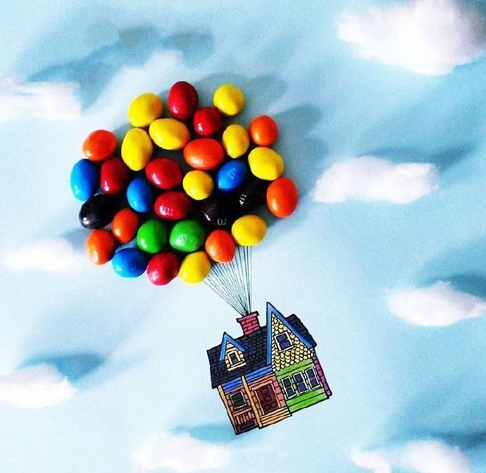 MM豆与简笔画组成的创意小插画ins：gregsotoa