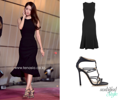 Dolce & Gabbana: Stretch-crepe Midi Dress @ net-a-porter.com €1,820
Jimmy Choo: Navy Shimmer Leather Sandals with Crystal Nuggets @ row.jimmychoo.com €1,050