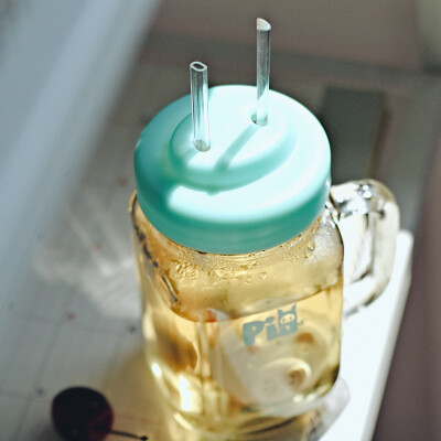 创意透明耐热玻璃杯子女学生梅森瓶泡茶带盖公鸡儿童吸管水杯生日