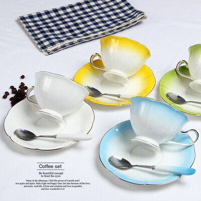荷口骨瓷简约咖啡杯套装欧式陶瓷创意咖啡杯碟下午茶具红茶花茶具