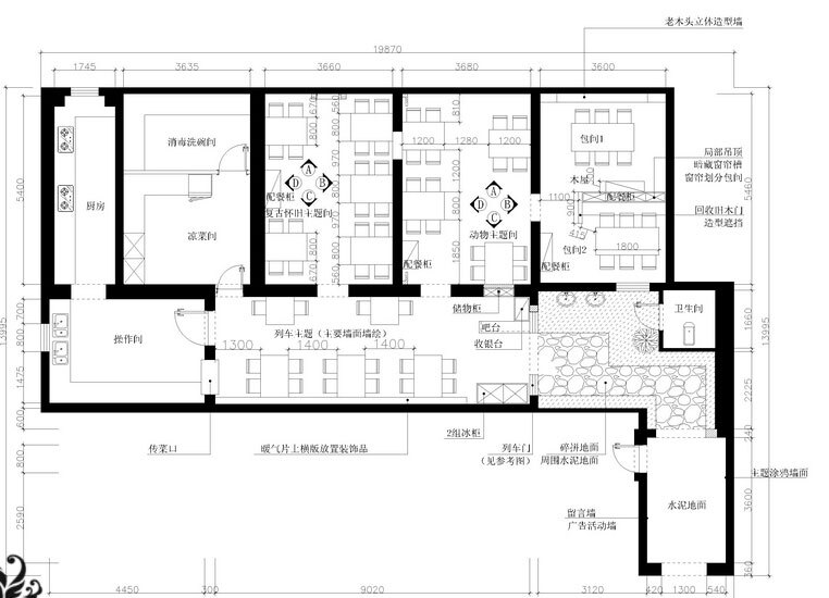 设计公司:王凤波设计机构 设计风格: 其他风格.. 项目面积: 100-300平米 工程造价: 30-50万 项目地址:北京市昌平区三条街社区
设计说明: 猜丁壳主题火锅店坐落于北京昌平区三条街社区，火锅店设计空间被划分为四个部分，每个空间的设计主题都不同。餐厅的三个包间分为以“复古怀旧”、“动物”、“木屋”为主题进行设计，为…