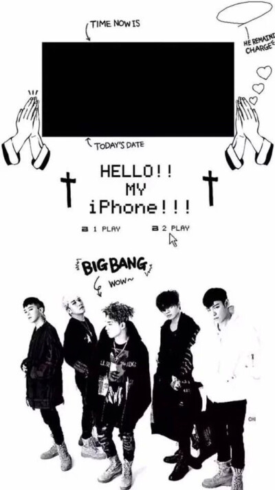 Bigbang 权志龙 ，东永裴，崔胜贤 ，姜大成，李胜贤（G-DRAGON、T.O.P、TAEYANG、DAESUNG、SEUNGRI）简洁 黑白 iPhone锁屏壁纸