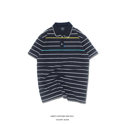 LIBERTY KOSTUME polo 黑白黄蓝条纹细领