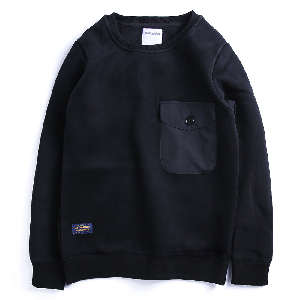 DAKYAM 2015AW CTWK SLOGAN抓绒贴布口袋圆领套头卫衣 2色入