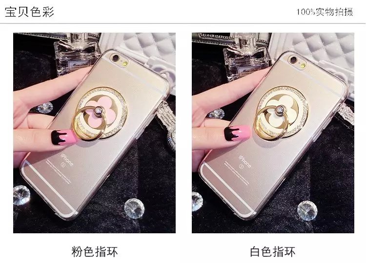 代购 6s手机壳韩国镶钻指环扣支架女苹果iphone6 plus带防尘塞透明外壳