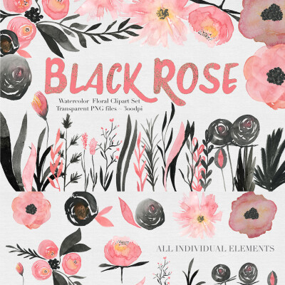 婚礼邀请卡唯美黑色和粉红色的玫瑰PNG免抠剪贴图平面设计素材