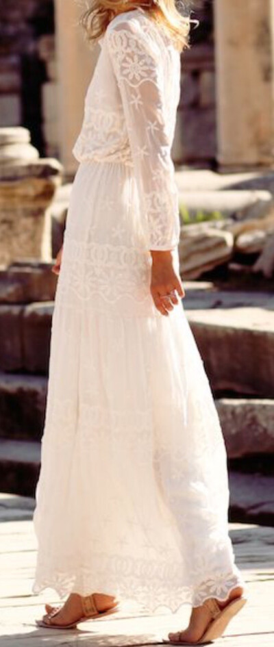 Winter white lace maxi dress