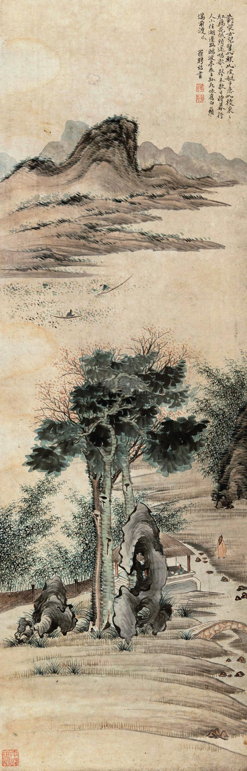 罗聘罗聘采莲曲立轴作品欣赏