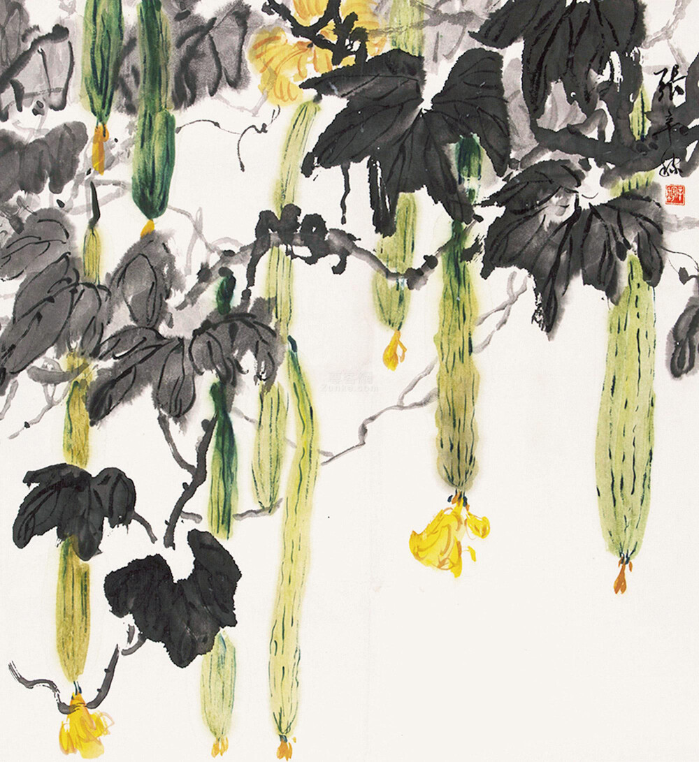 张辛稼丝瓜镜片纸本作品欣赏