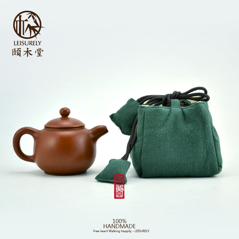 颐木堂旅行茶具快客杯一壶两杯四杯收纳袋茶壶茶杯便携棉麻布袋包