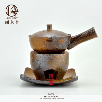 日式手工拉胚粗陶酒精茶炉普洱侧把茶壶红茶温茶器煮茶炉套装茶具