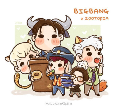 Bigbang卡通 敲可爱的五只
cr：2PIIM