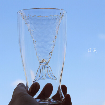 川岛屋 创意玻璃鱼尾水杯 鸡尾酒杯杯子果汁饮料双层玻璃杯B-6