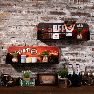 美式复古木质铁艺壁饰置物架酒吧咖啡餐客厅店铺墙面装饰搁板壁挂